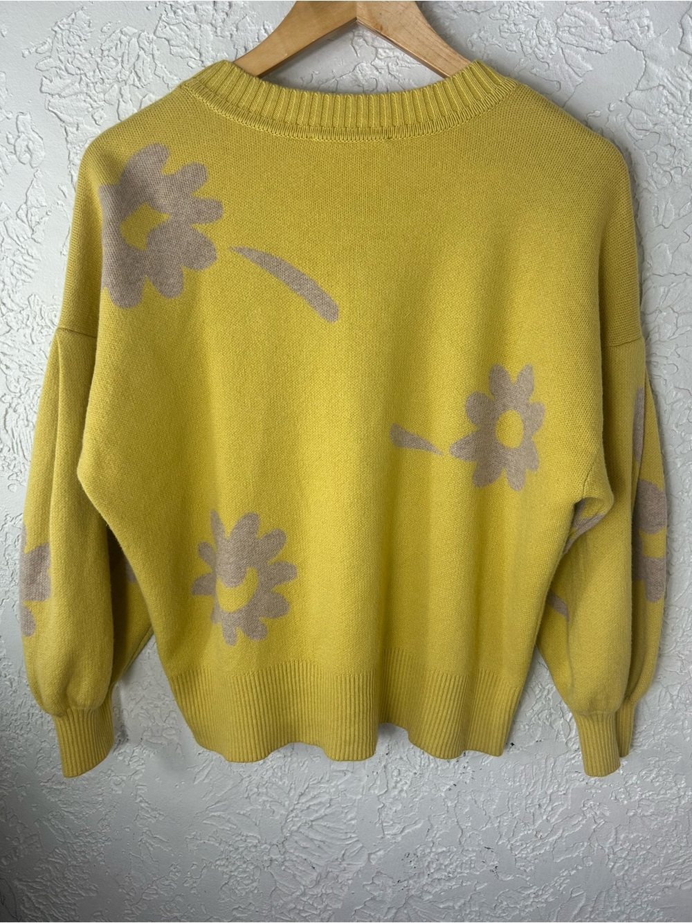 EVERLANE Floral Cotton Merino Wool Crew Neck Puff Sleeve Sweater Size L - Picture 6 of 10